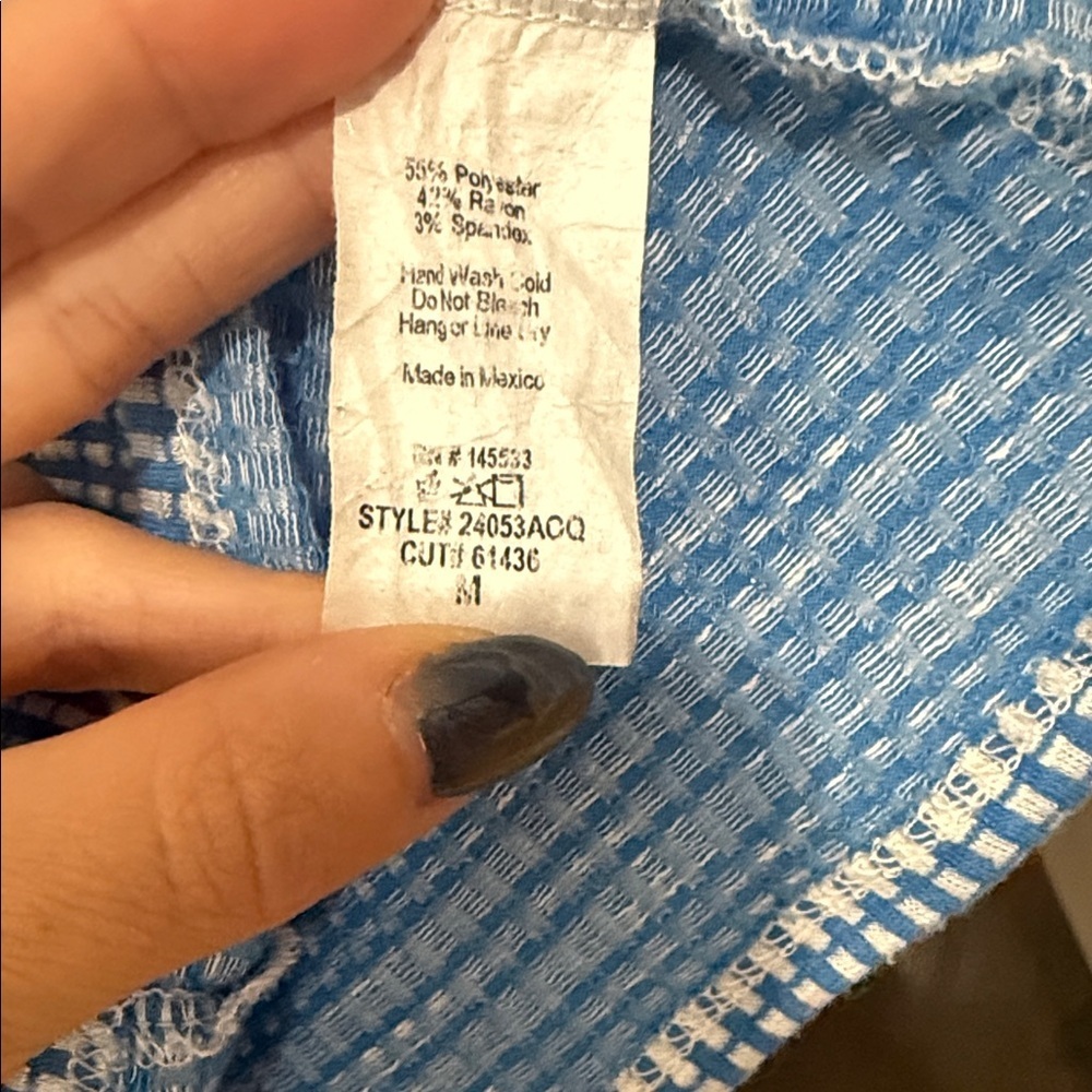 Women's Blue vintage V-Neck Top - Picture 5 of 6